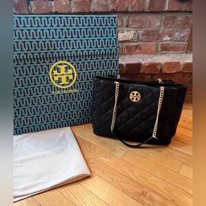 Tory Burch Black Quilted Leather Willa Tote